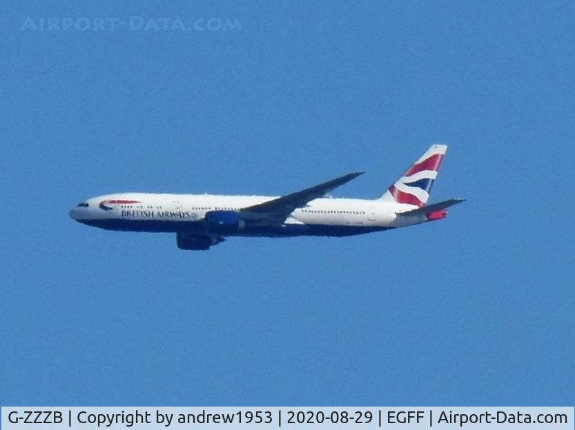 G-ZZZB, 1995 Boeing 777-236 C/N 27106, G-ZZZB over the Bristol Channel bound for MOD St Athan (for scrapping).