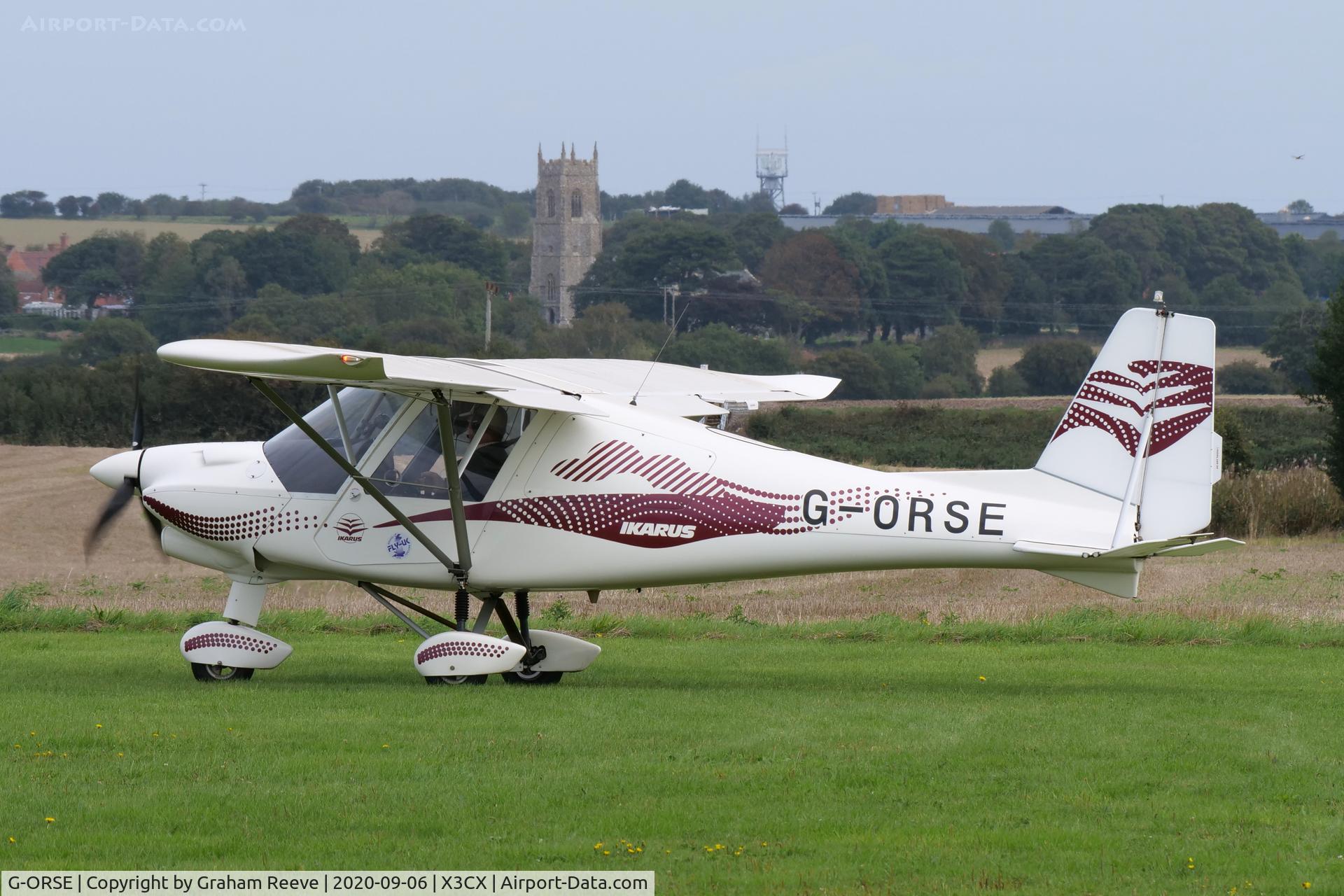 G-ORSE, 2015 Comco Ikarus C42 FB100 Bravo C/N 1504-7386, Departing from Northrepps.