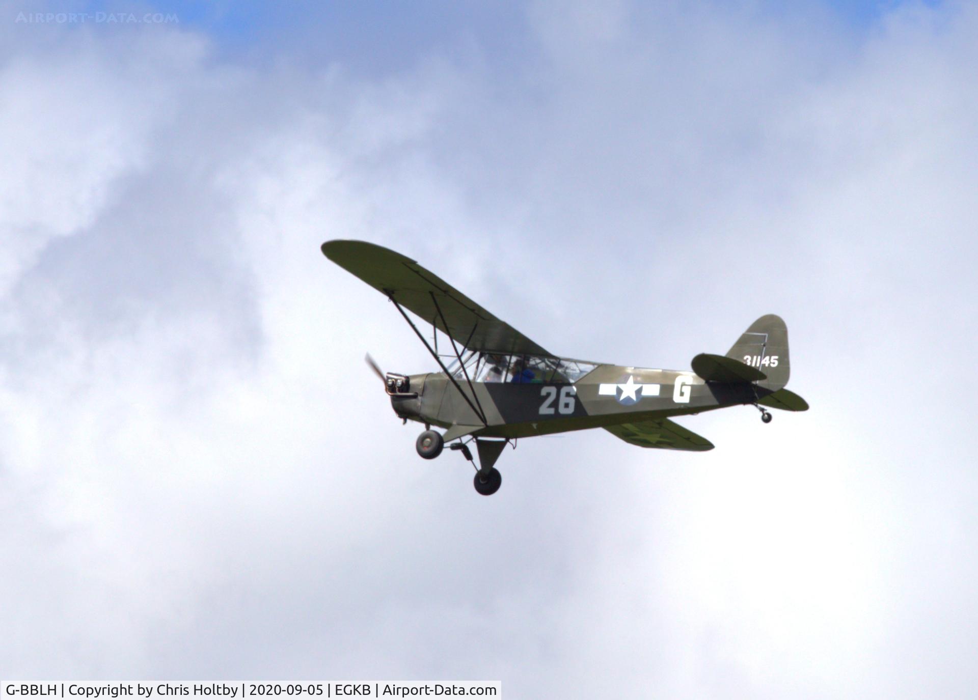 G-BBLH, 1943 Piper J3C-65 Cub Cub C/N 10549, Executing circuits over its base at Biggin Hill