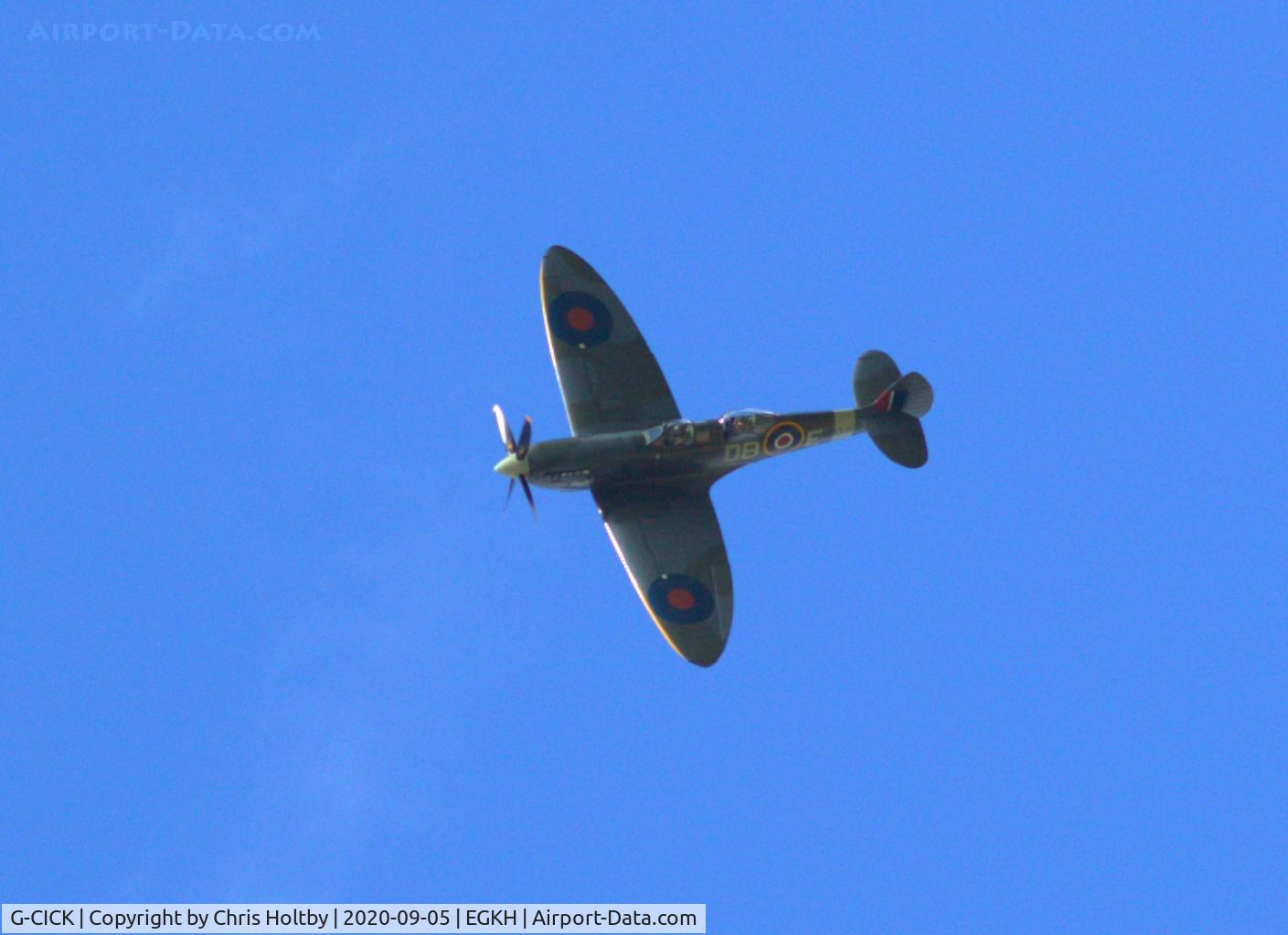 G-CICK, 1944 Supermarine 361 Spitfire LF.IXe C/N CBAF 8912, Used for pleasure flights from its base at Headcorn, Maidstone. Trips include visits to the White cliffs of Dover and end with some aerobatic manoeuvres over the airport.