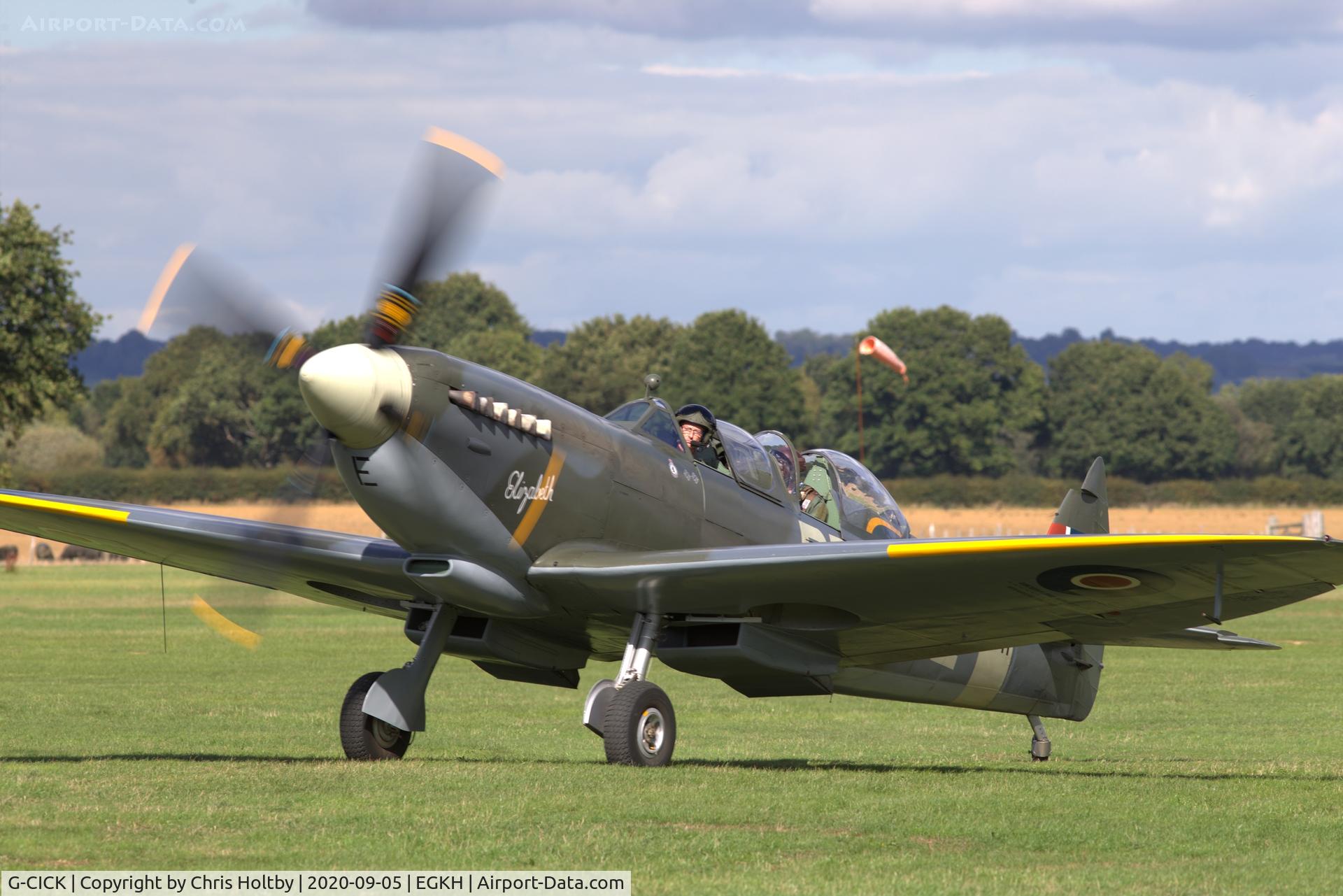 G-CICK, 1944 Supermarine 361 Spitfire LF.IXe C/N CBAF 8912, About to park after returning to Headcorn after pleasure flight to Dover and back
