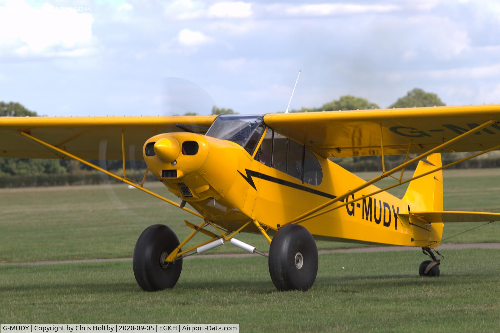 G-MUDY, 1957 Piper PA-18-150 Super Cub C/N 18-5352, 1957 Super Cub starting up for take-off at Headcorn, Kent