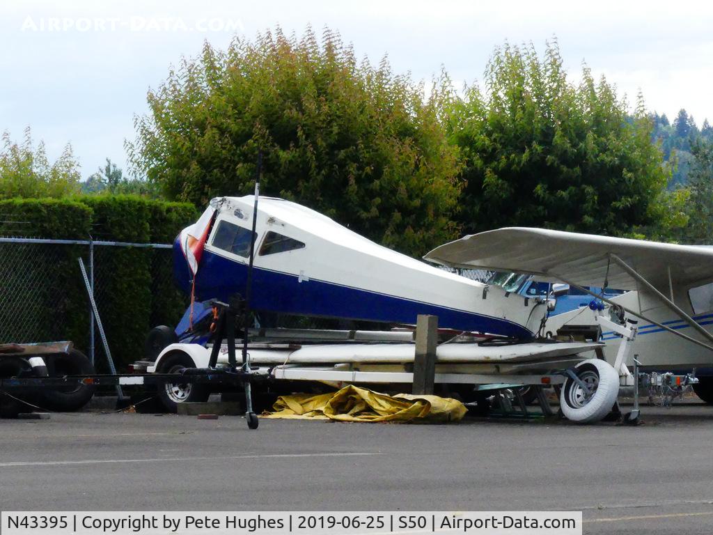 N43395, 1946 Taylorcraft BC12-D C/N 7054, N43395 Taylorcraft BC12 at Aubutn WA.  This is after an accident where wind flipped it onto its back some months earlier.