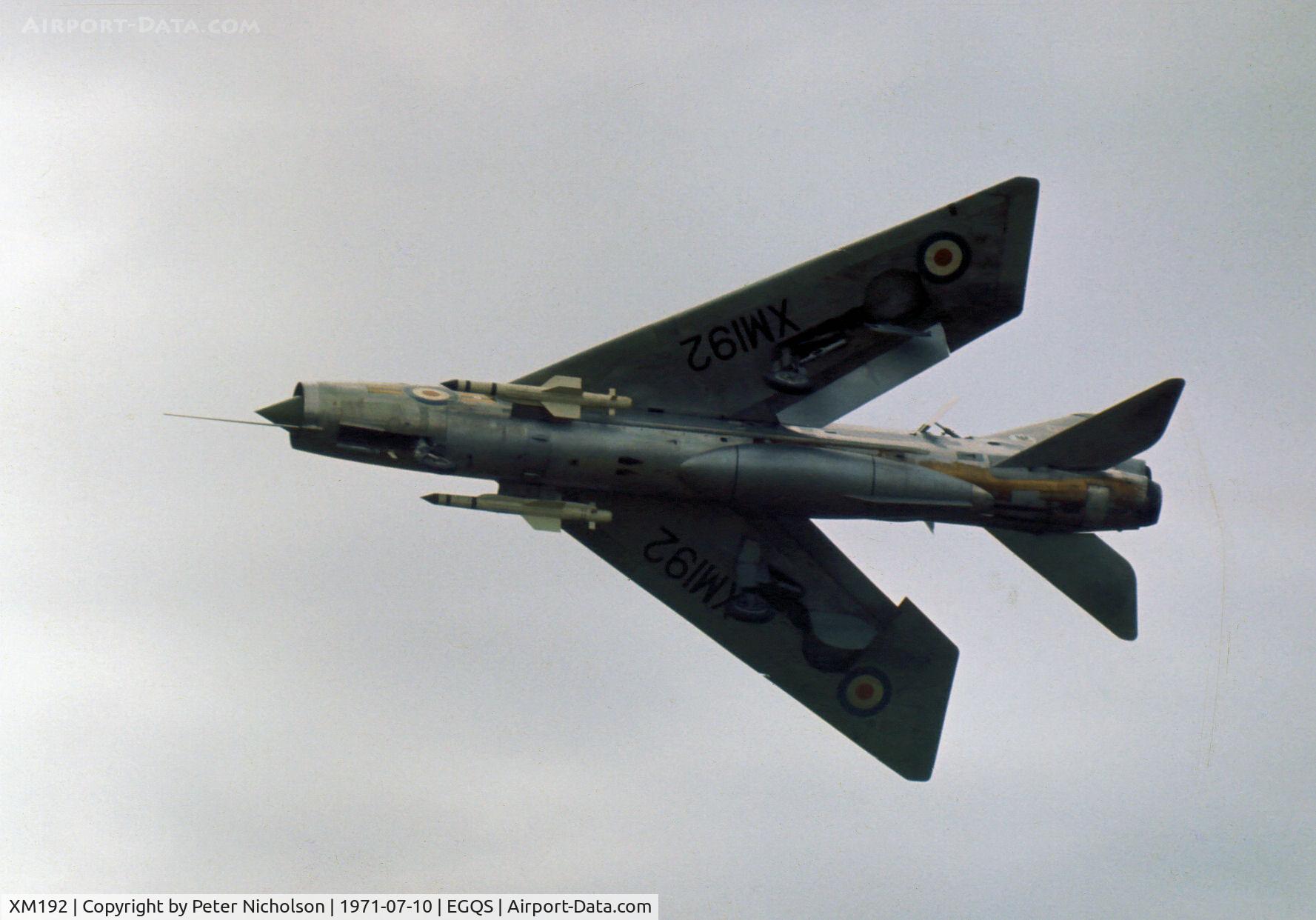 XM192, 1961 English Electric Lightning F.1A C/N 95090, This Target Facilities Flight Lightning F.1A attended the 1971 RNAS Lossiemouth Air Show