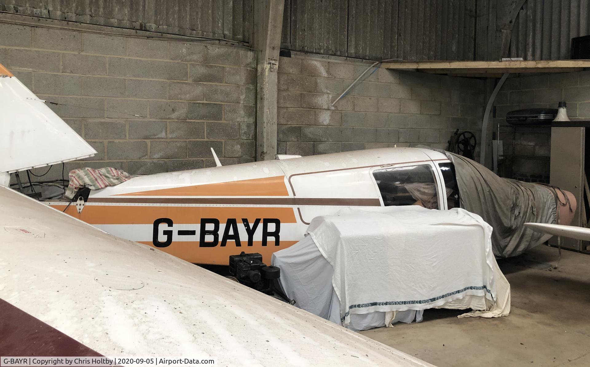 G-BAYR, 1973 Robin HR-100-210 Safari C/N 164, Wingless fuselage intact in the hangar at Old Hay Airfield, Kent