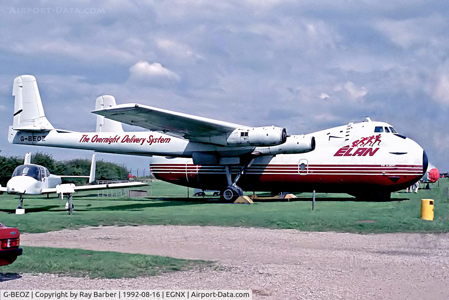 G-BEOZ, 1960 Armstrong Whitworth AW650 Argosy 101 C/N 6660, G-BEOZ   Armstrong Whitworth AW.650 Argosy 101 [6660] (Ex Elan Airways / East Midlands Airport Aeropark) East Midlands Airport (Castle Donington)~G 16/08/1992