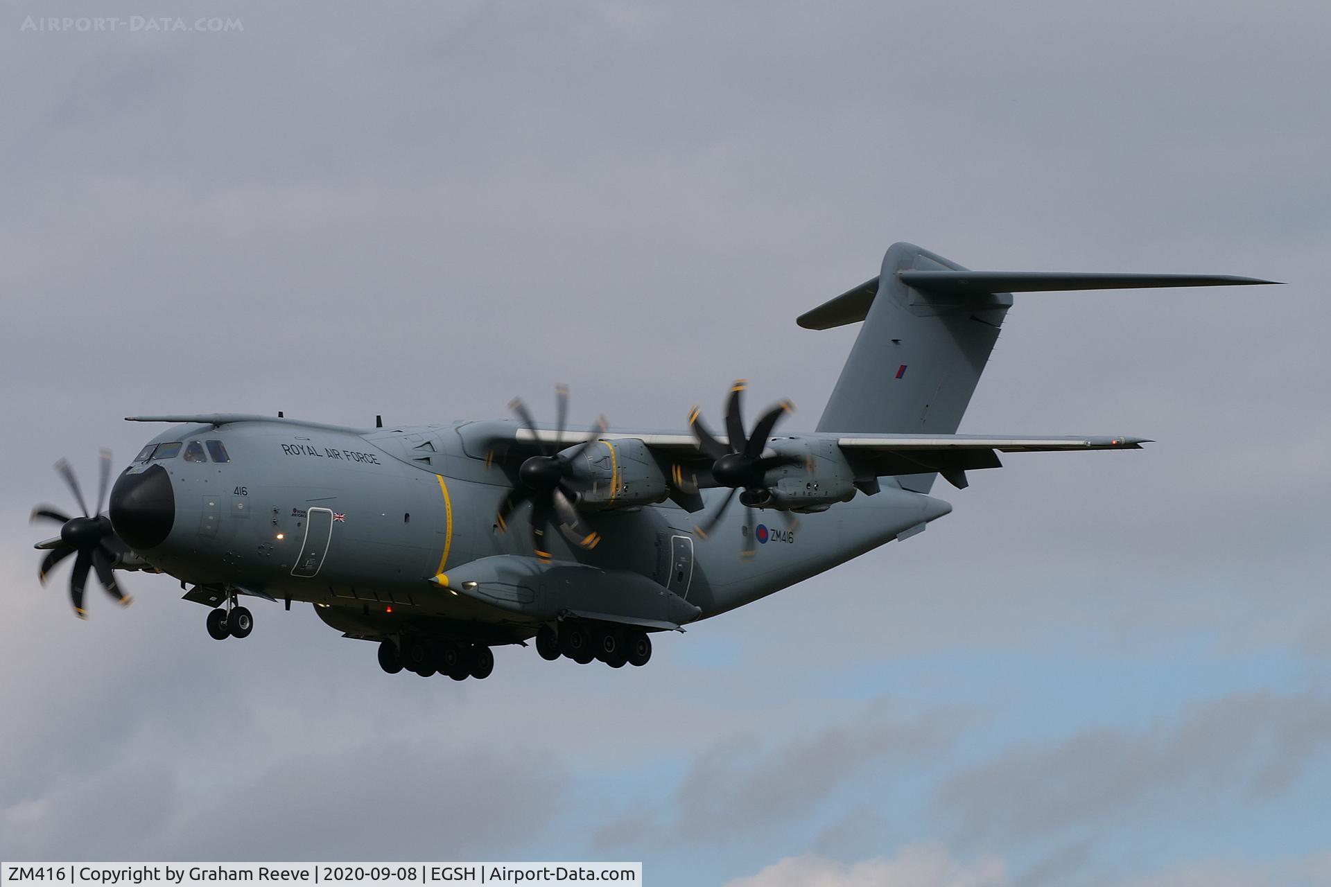 ZM416, 2017 Airbus A400M Atlas C.1 C/N 058, On approach to Norwich.
