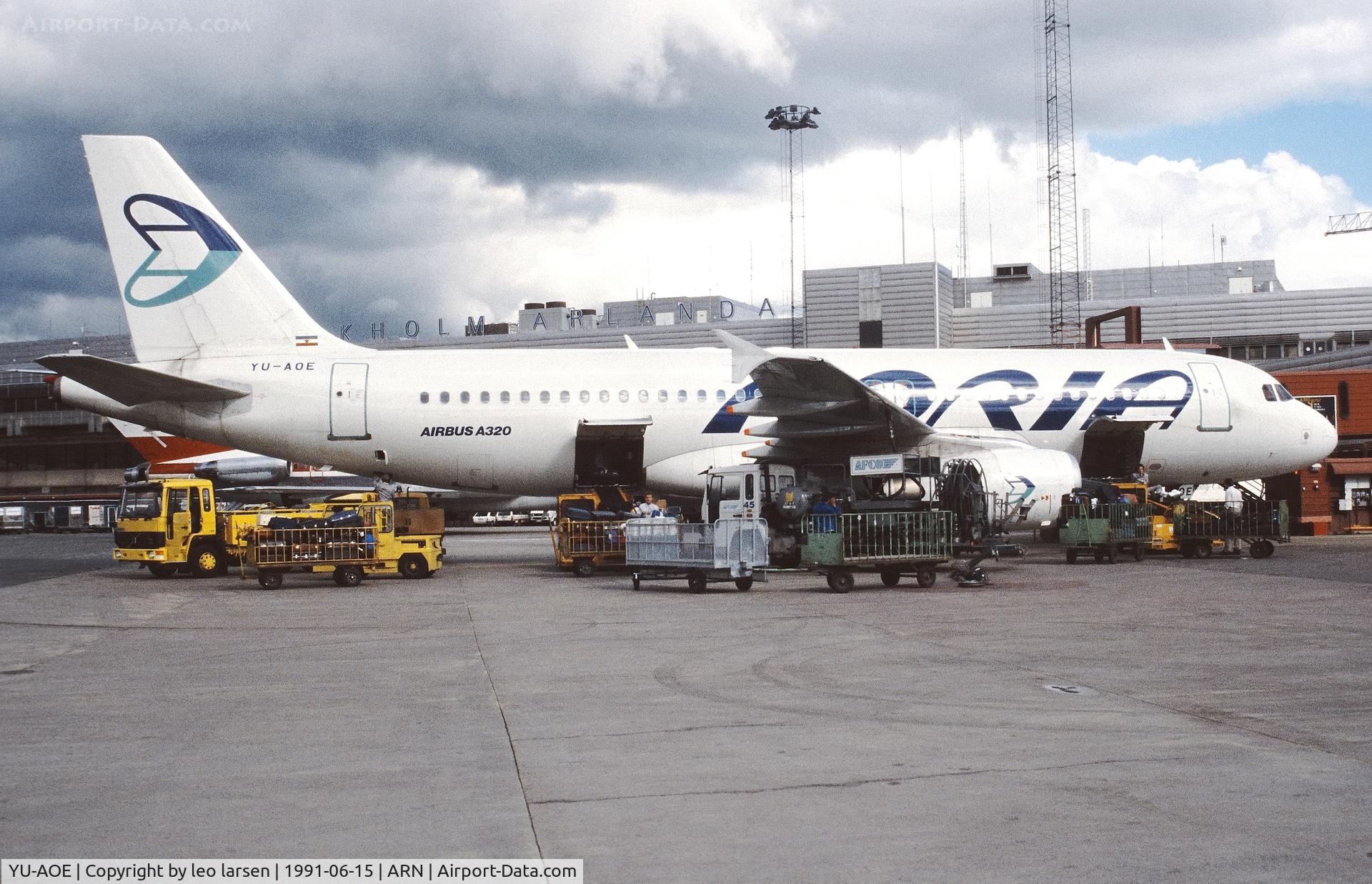 YU-AOE, 1990 Airbus A320-231 C/N 0114, Arlanda 15.6.1991