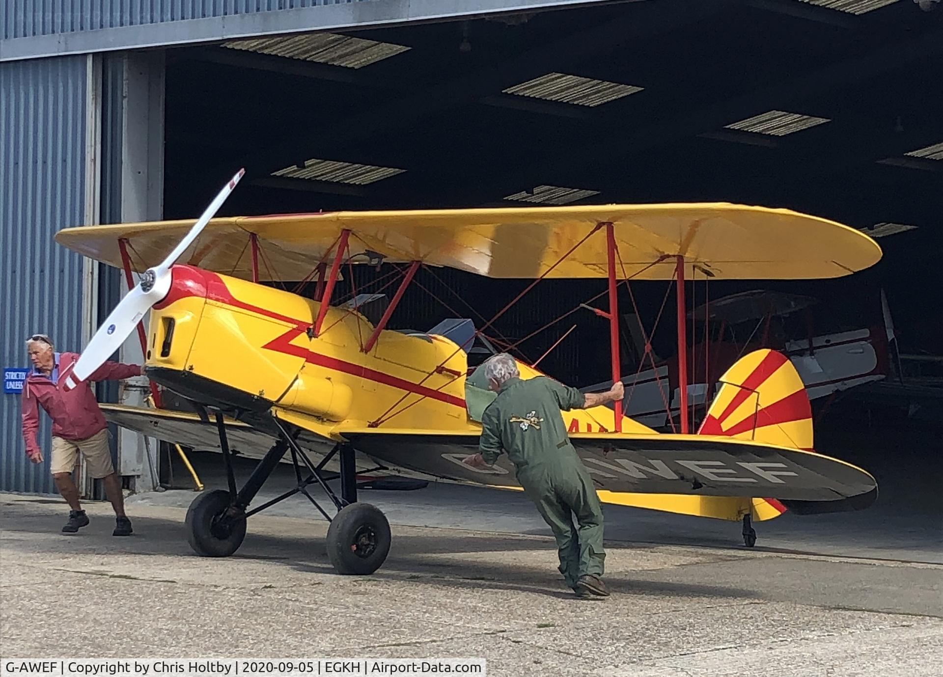 G-AWEF, 1947 Stampe-Vertongen SV-4C(G) C/N 549, 1947 Stampe SV-4C(G) being rolled out at Headcorn, Kent