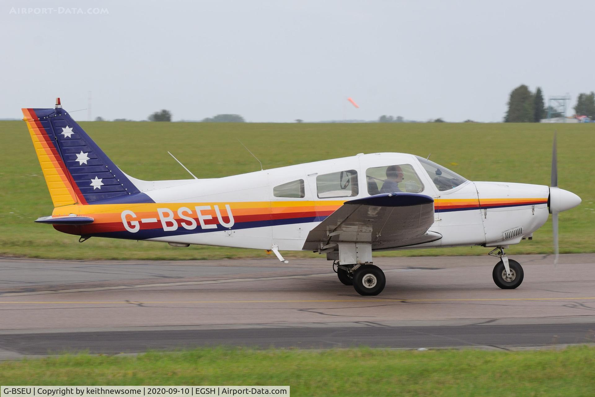 G-BSEU, 1977 Piper PA-28-181 Cherokee Archer II C/N 28-7890108, Leaving Norwich.