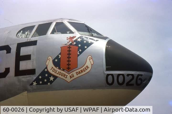 60-0026, 1960 Boeing B-52H Stratofortress C/N 464391, #60-0026 was assigned to the 17th Bomb Wing, Strategic Air Command, Wright Patteraon Air Force Base, Dayton, OH, up until 1975.
