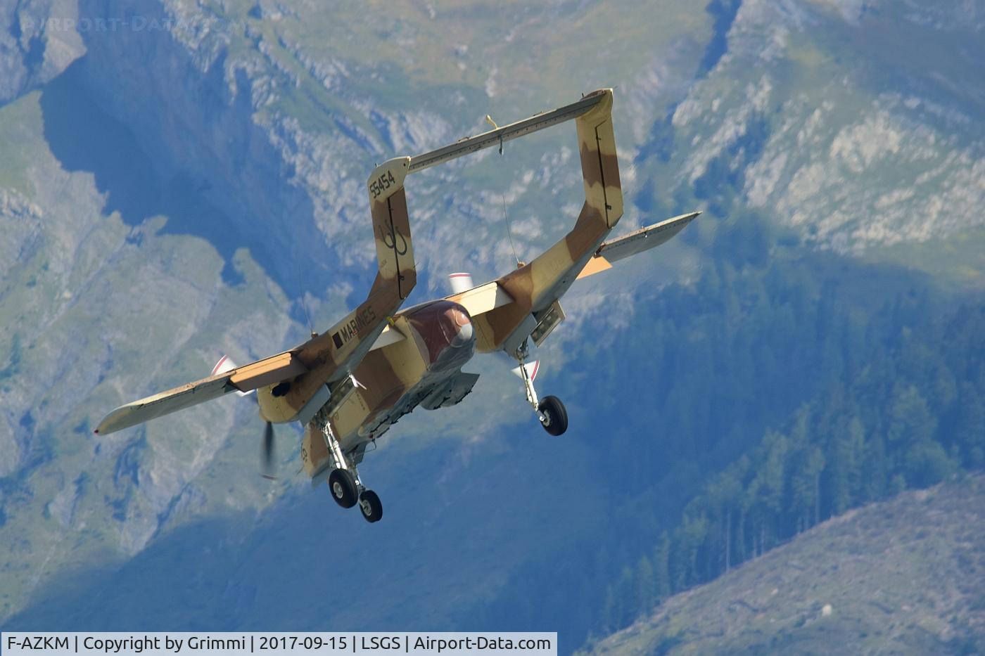 F-AZKM, 1971 North American OV-10B Bronco C/N 338-9 (305-65), turning in to land in the valley - Sion Breitling Airshow #SBAS