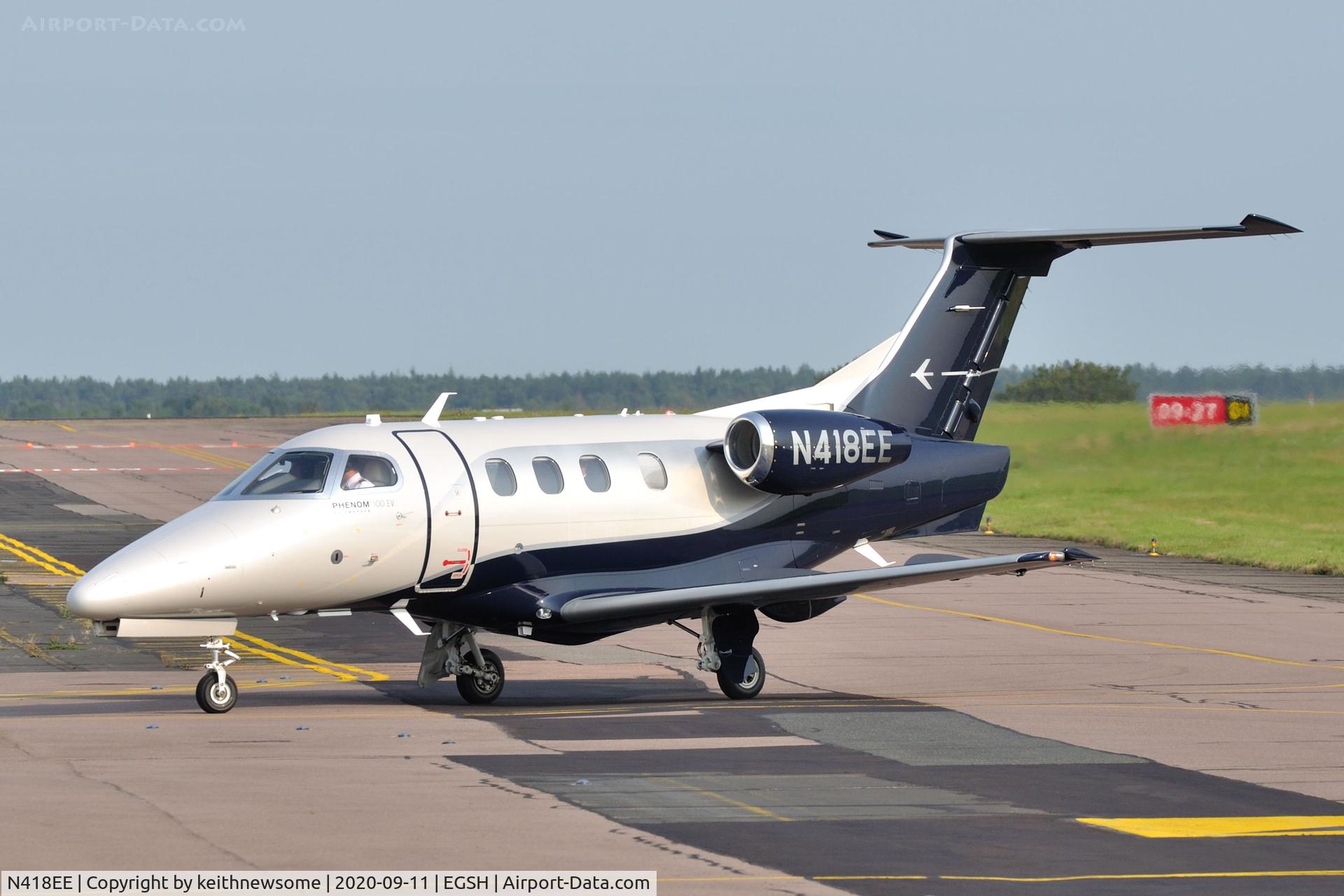 N418EE, 2020 Embraer EMB-500 Phenom 100 C/N 50000418, Arriving at Norwich from Southampton.