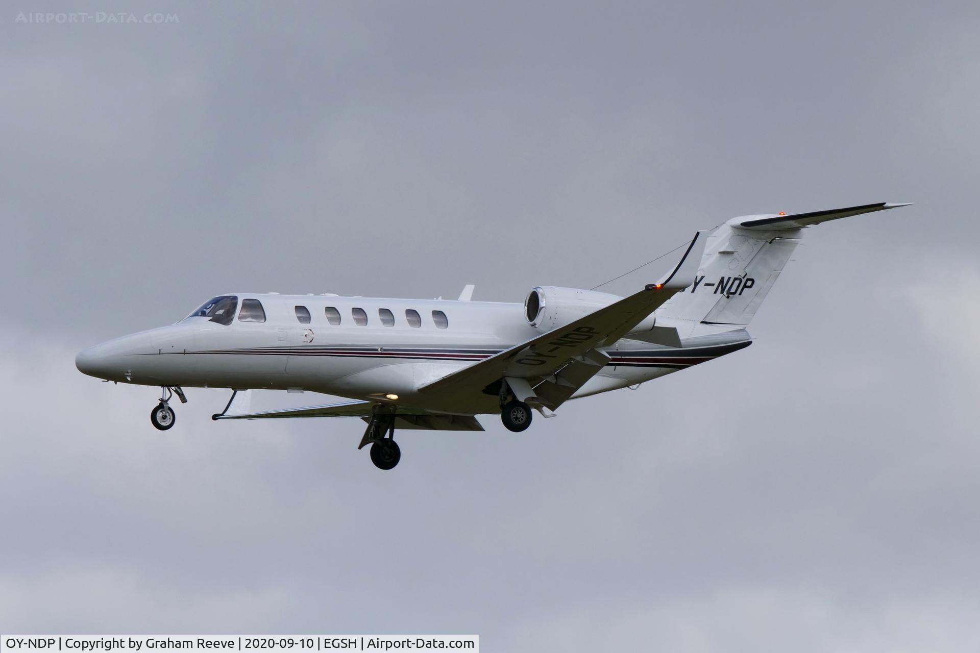 OY-NDP, 2007 Cessna 525A CitationJet CJ2+ C/N 525A-0372, Landing at Norwich.