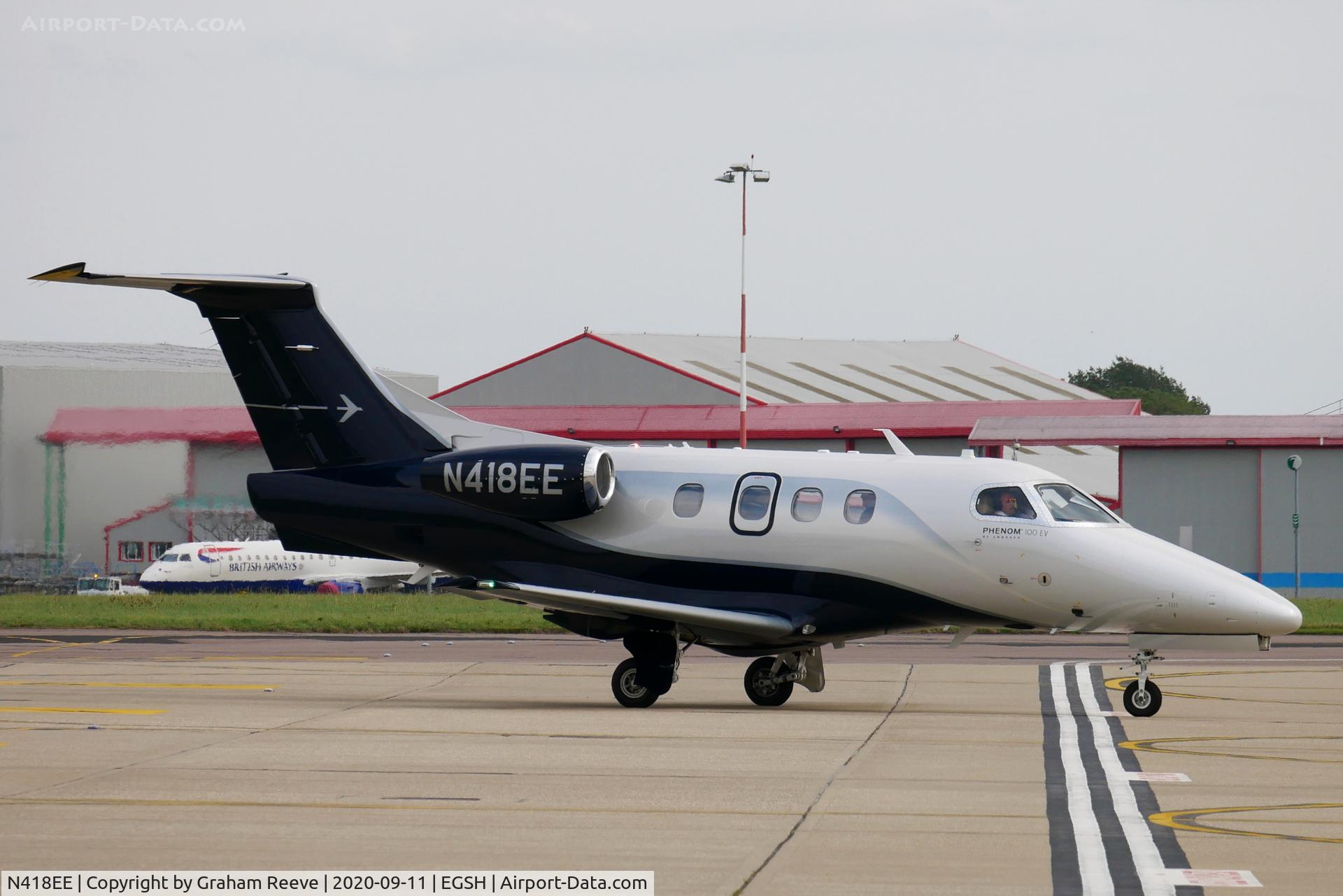 N418EE, 2020 Embraer EMB-500 Phenom 100 C/N 50000418, Just landed at Norwich.