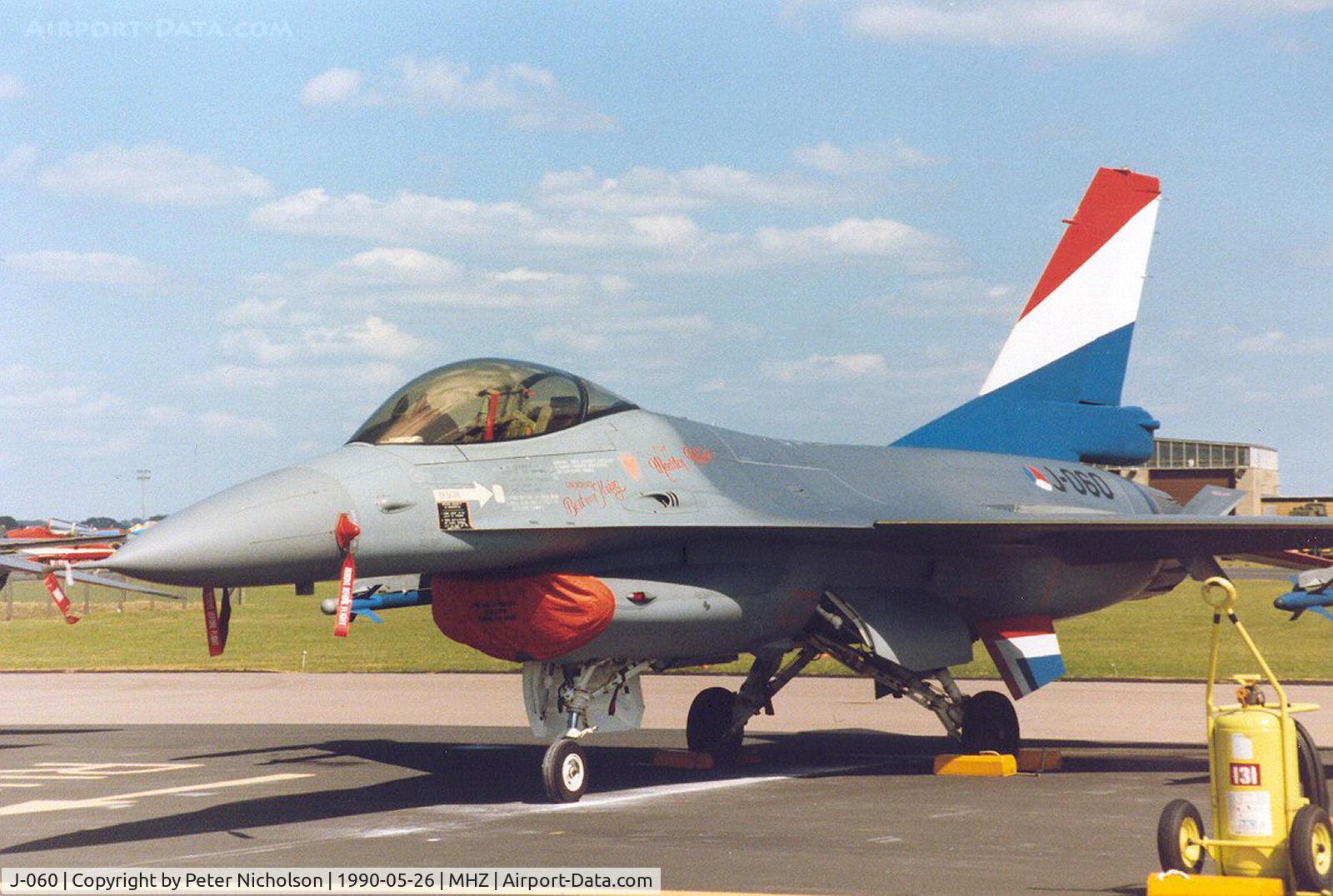J-060, 1986 Fokker F-16AM Fighting Falcon C/N 6D-143, F-16A Falcon of 315 Squadron Royal Netherlands Air Force on the flight-line at the 1990 RAF Mildenhall Air Fete.