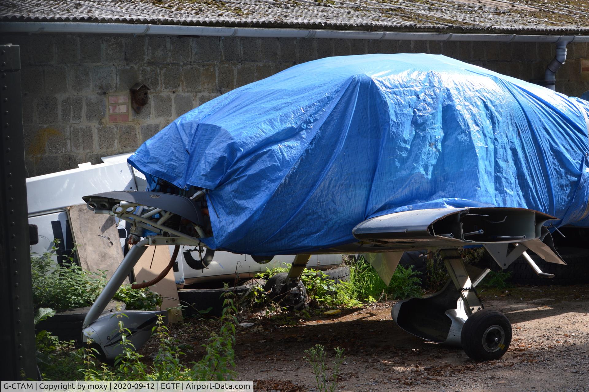 G-CTAM, 2007 Cirrus SR22 G3 GTS Turbo C/N 2740, Wreckage of Cirrus SR22 G3 GTS Turbo in the compound at Fairoaks. Used the Cirrus parachute system to land safely in the Solent. Ex N12SJ