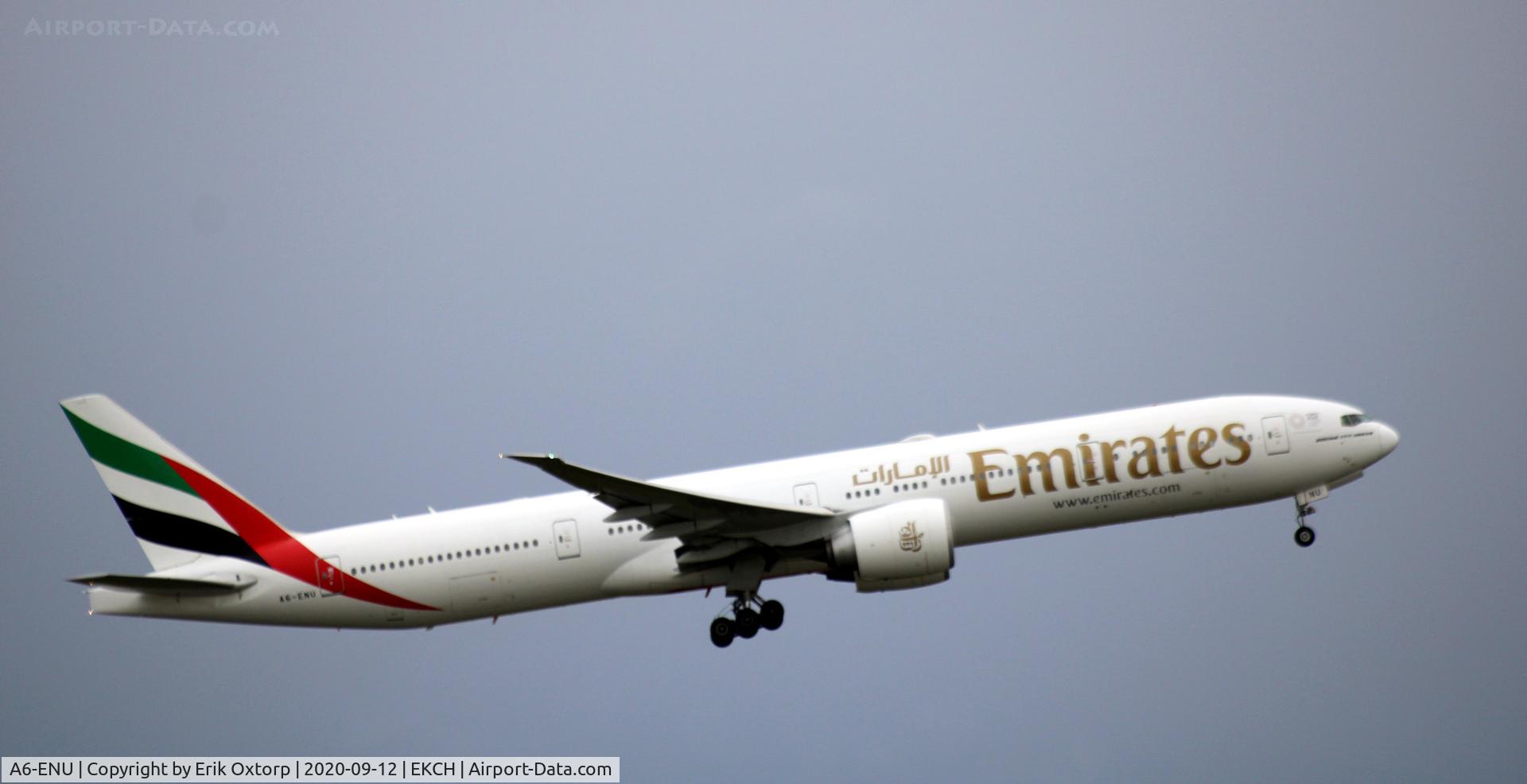 A6-ENU, 2014 Boeing 777-31H/ER C/N 41367, A6-ENU taking off rw 22L