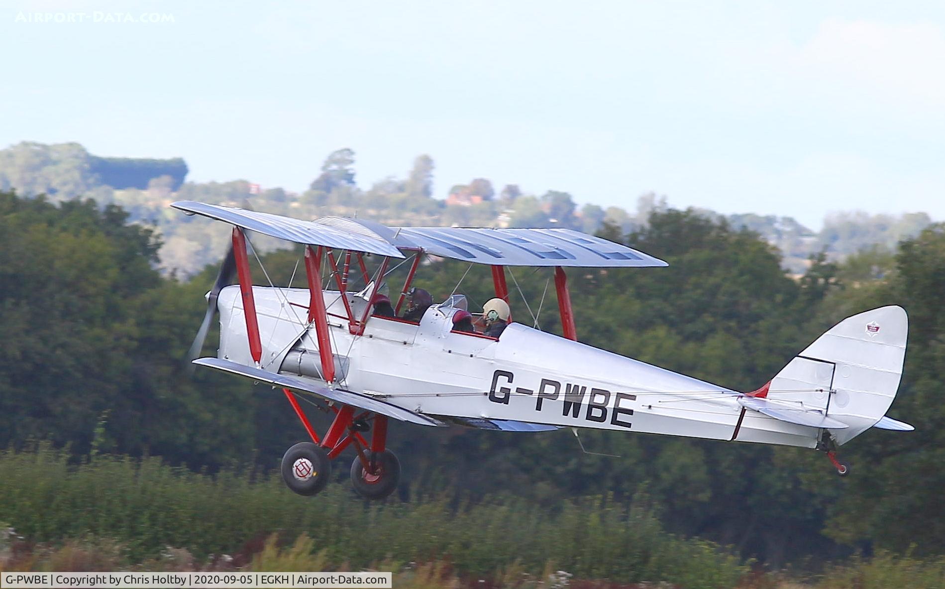 G-PWBE, 1959 De Havilland DH-82A Replica Tiger Moth II C/N LES 1, Lifting off from Headcorn Airfield, Kent