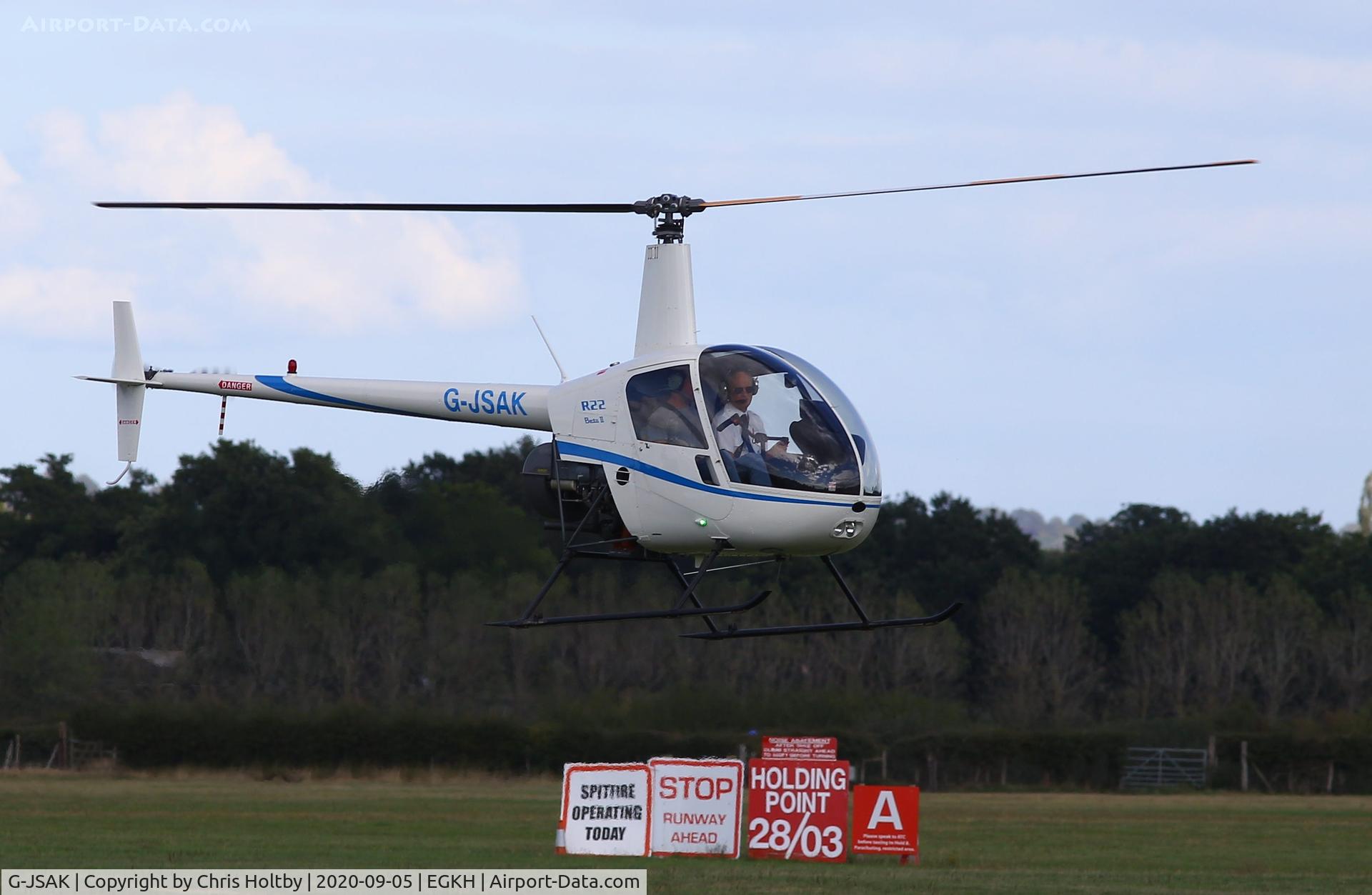 G-JSAK, 1999 Robinson R22 Beta C/N 2959, Coming in to land at Headcorn, Kent