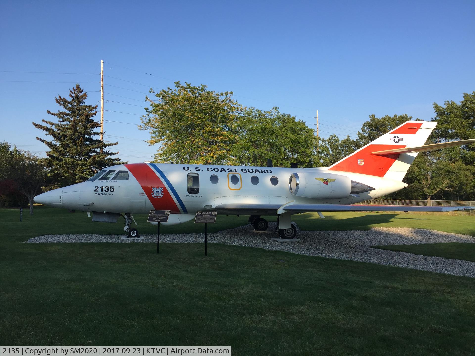 2135, 1981 Dassault HU-25D Guardian C/N 459, Installed as Gate Guard at USCG Station, Traverse City, MI.
Thanks for your service 2135.