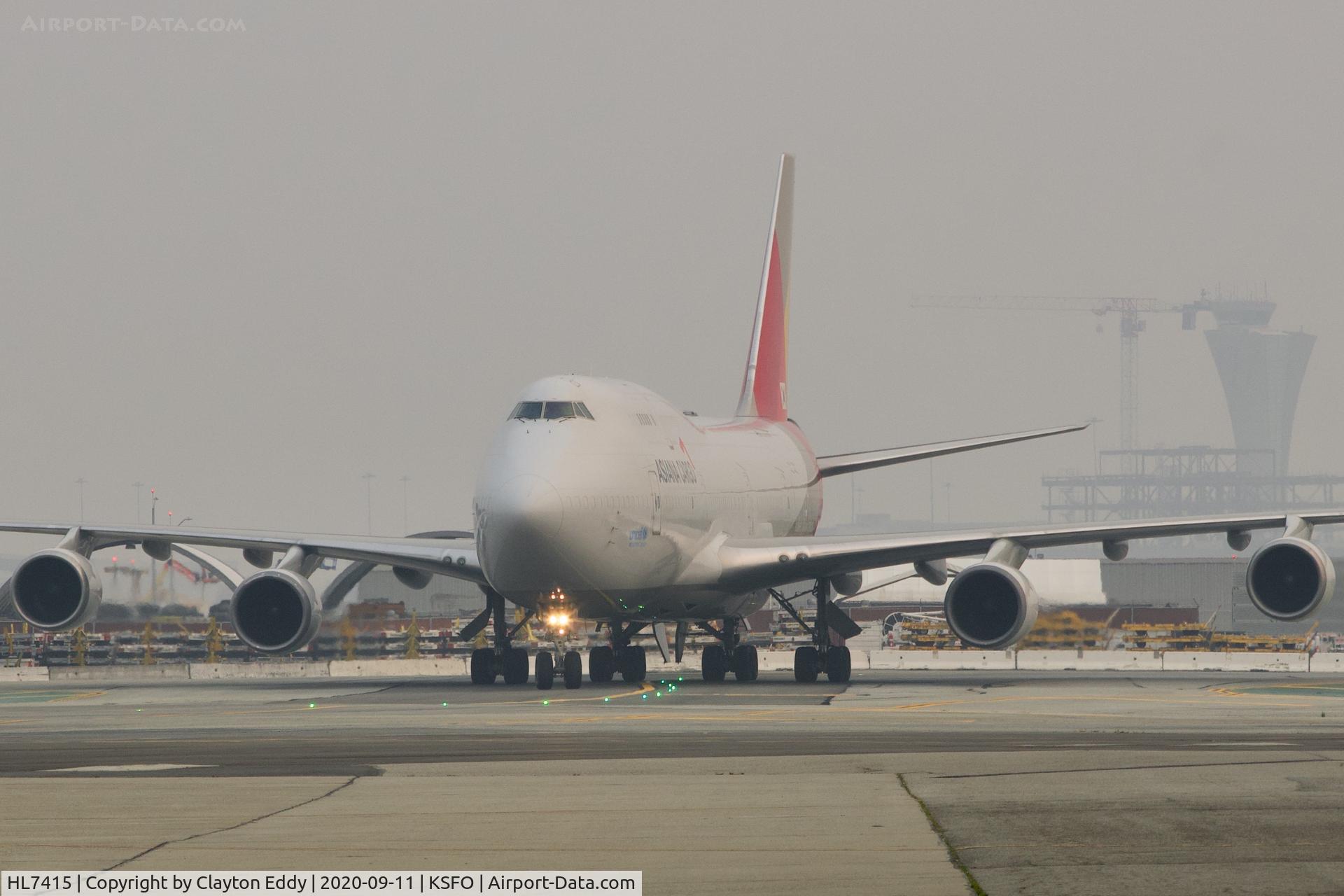 HL7415, 1993 Boeing 747-48EM(BDSF) C/N 25777, Smokey day SFO 2020.