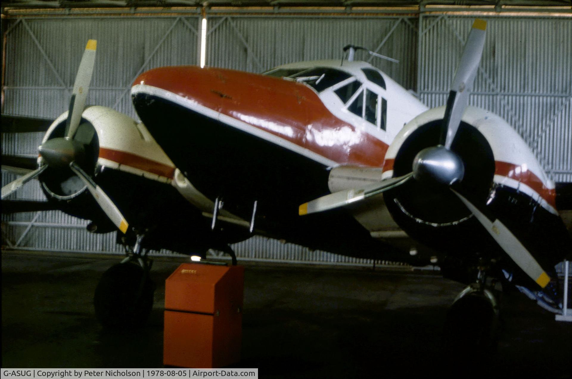 G-ASUG, Beech E18S C/N BA-111, Beech E-18S as displayed at the Museum of Flight at East Fortune in the Summer of 1978.
