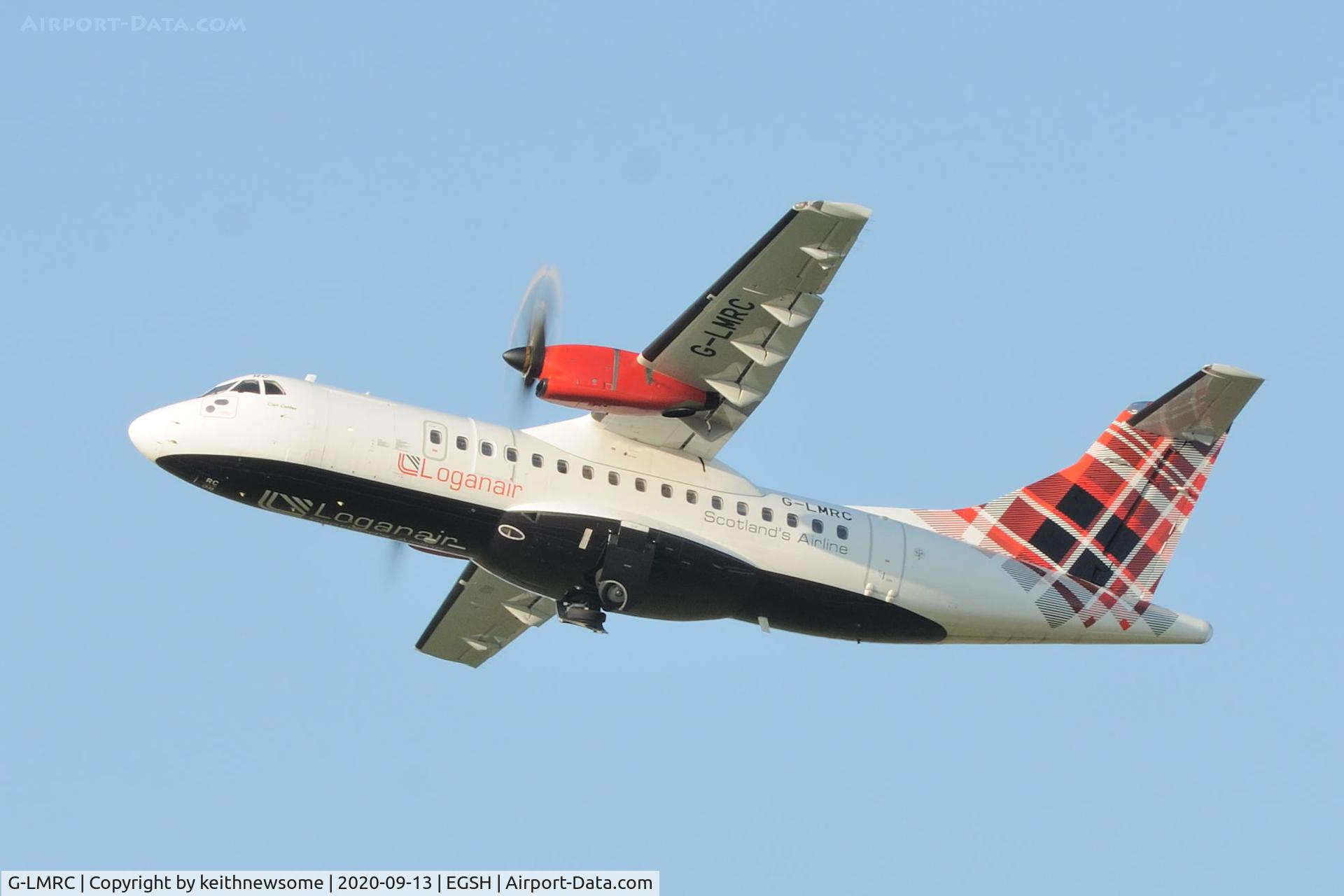 G-LMRC, 1996 ATR 42-500 C/N 480, Leaving Norwich for Aberdeen.