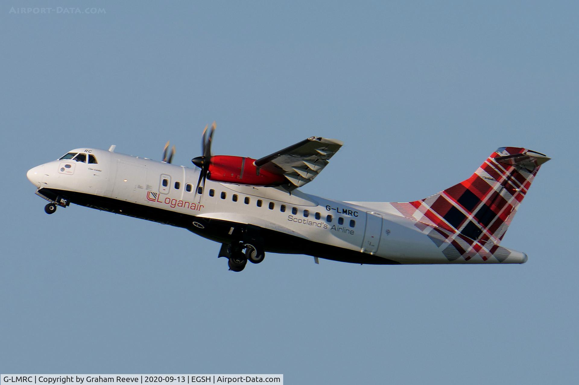 G-LMRC, 1996 ATR 42-500 C/N 480, Departing from Norwich.