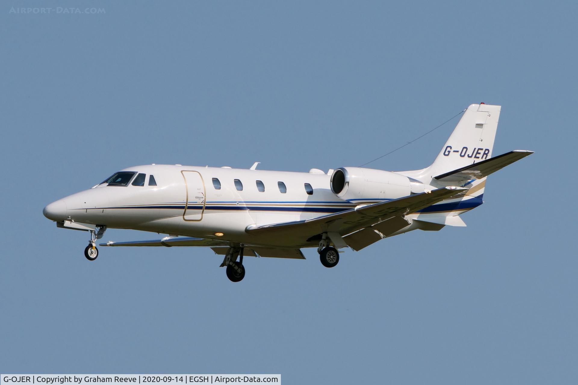 G-OJER, 2013 Cessna 560XL Citation XLS+ C/N 560-6148, Landing at Norwich.