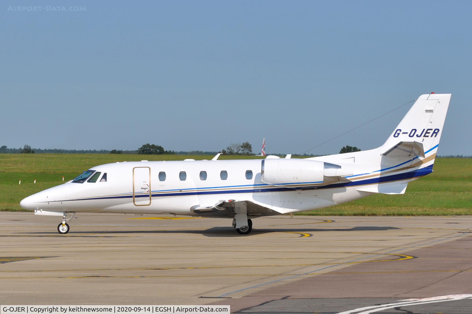 G-OJER, 2013 Cessna 560XL Citation XLS+ C/N 560-6148, Arriving at Norwich from Jersey.