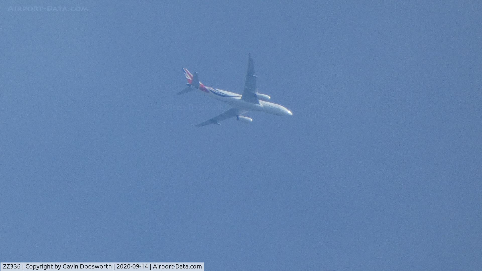 ZZ336, 2012 Airbus KC3 Voyager (A330-243MRTT) C/N 1363, Flying over Darlington on Monday 14th September 2020