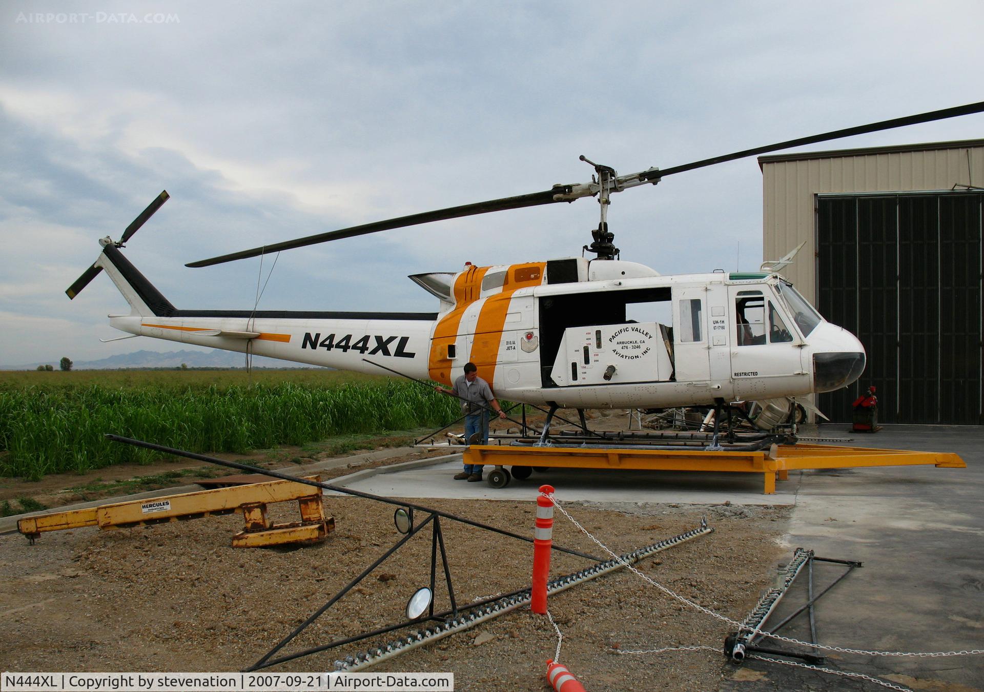 N444XL, 1967 Bell UH-1H Iroquois C/N 9358, Pacific Valley Aviation Bell UH-1H @ Arbuckle, CA Lone Star Road home base (ex 67-17160)