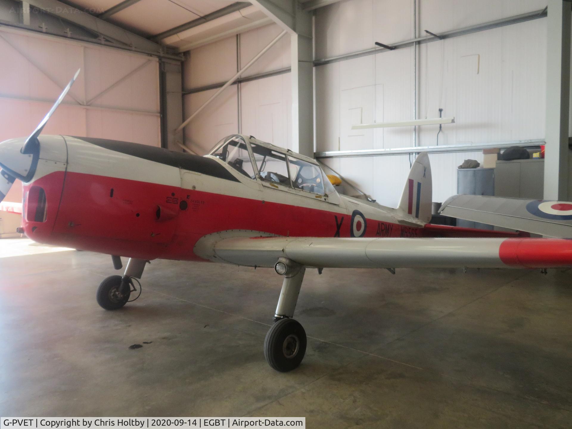 G-PVET, 1950 De Havilland DHC-1 Chipmunk T.10 C/N C1/0017, In the hangar at Turweston, Bucks.