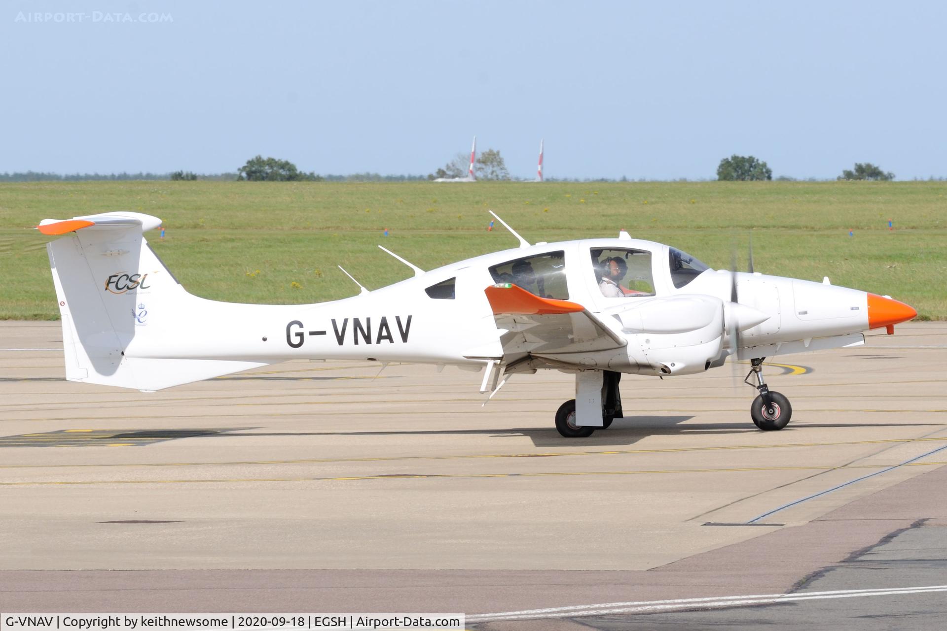 G-VNAV, 2019 Diamond DA-62 C/N 62.130, Leaving for calibration flight.