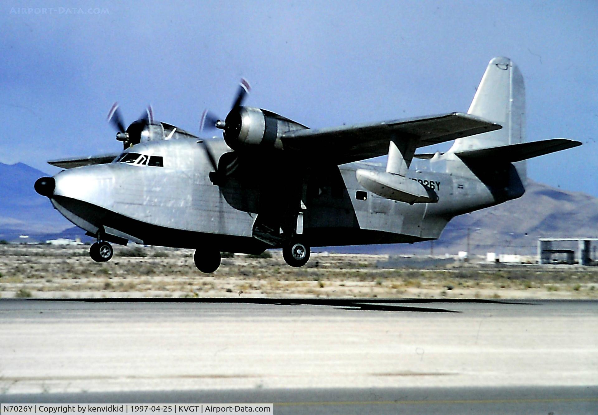 N7026Y, 1954 Grumman HU-16C (UF-1) Albatross C/N G-394, At North Las Vegas Airport prior to attending the Golden Air Tattoo at Nellis. Came in for fuel, base did not have a ladder tall enough, departed to Lake Meade to refuel.