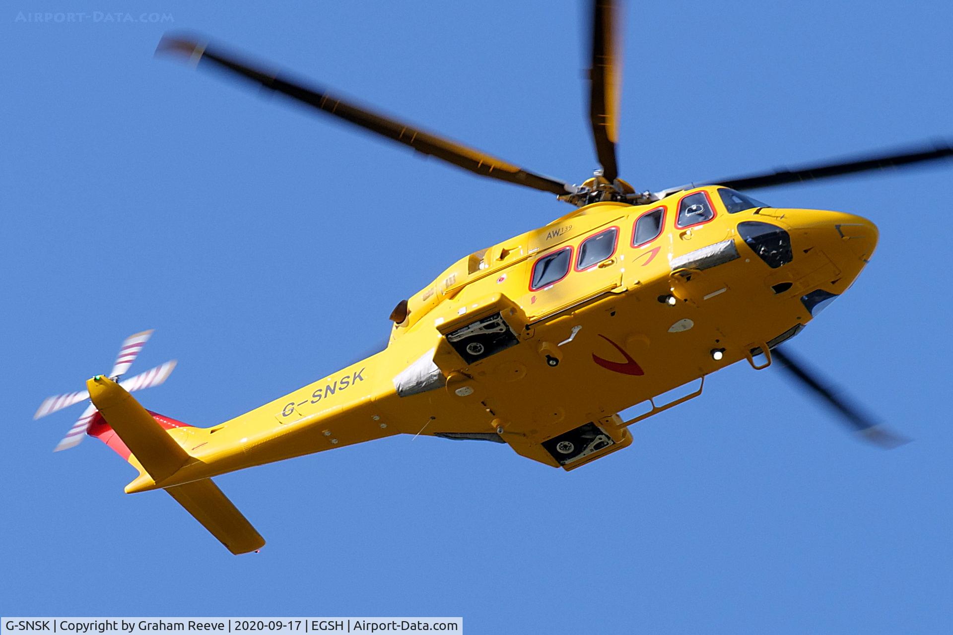 G-SNSK, 2013 AgustaWestland AW-139 C/N 41354, Departing from Norwich.