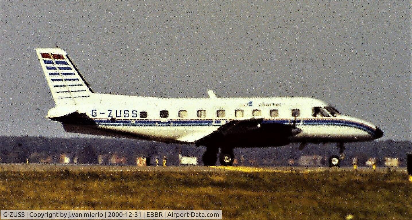 G-ZUSS, 1979 Embraer EMB-110P1 Bandeirante C/N 110215, Holding rwy 02 scan slide+photoshop