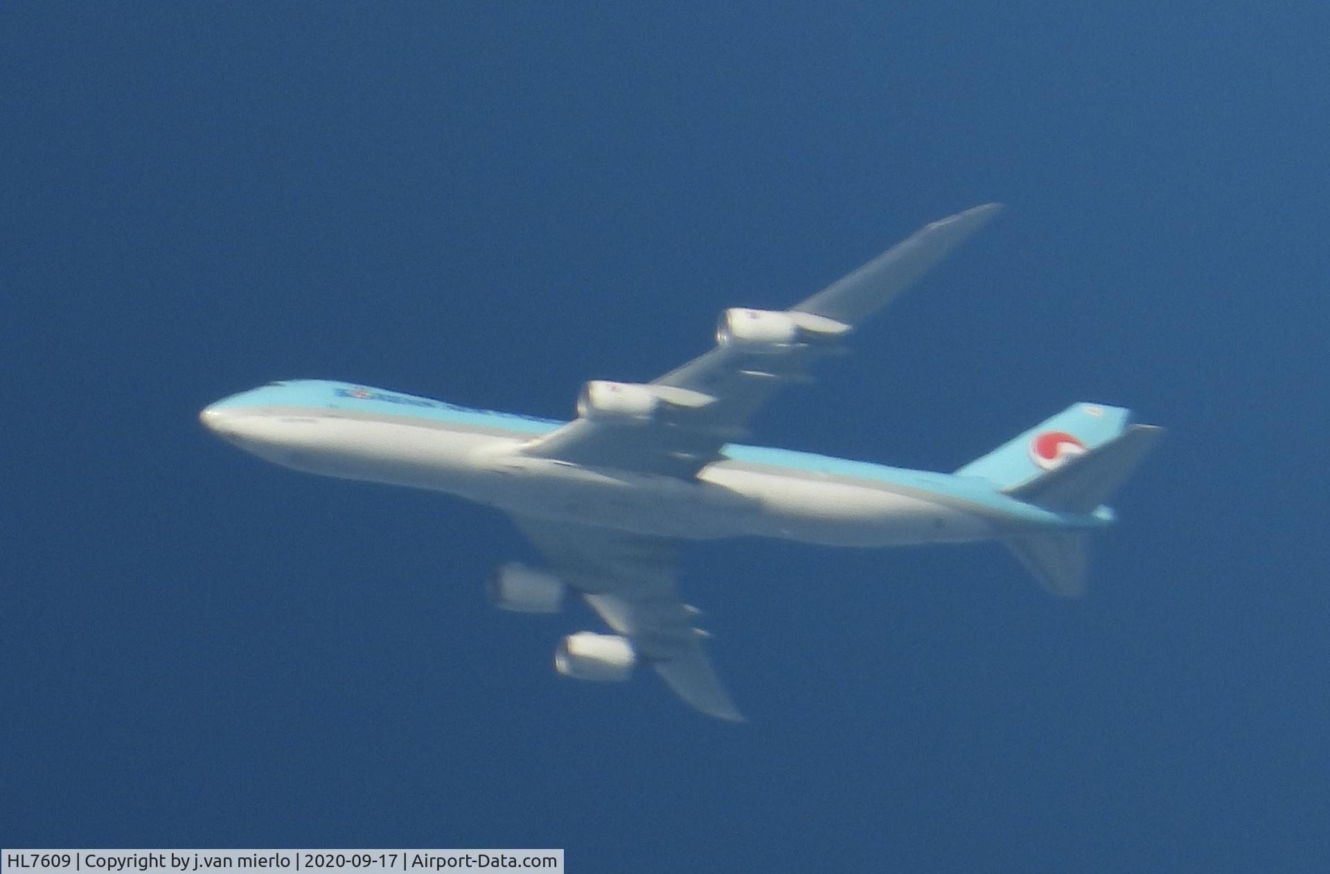 HL7609, 2012 Boeing 747-8HT/F C/N 37132, Cruising over Ghent, Belgium