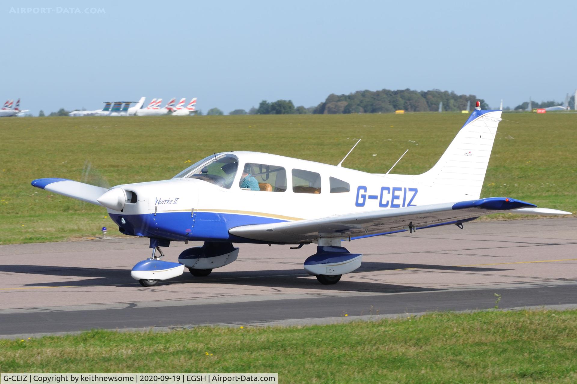 G-CEIZ, 1980 Piper PA-28-161 Cherokee Warrior II C/N 28-8116076, Arriving at Norwich.