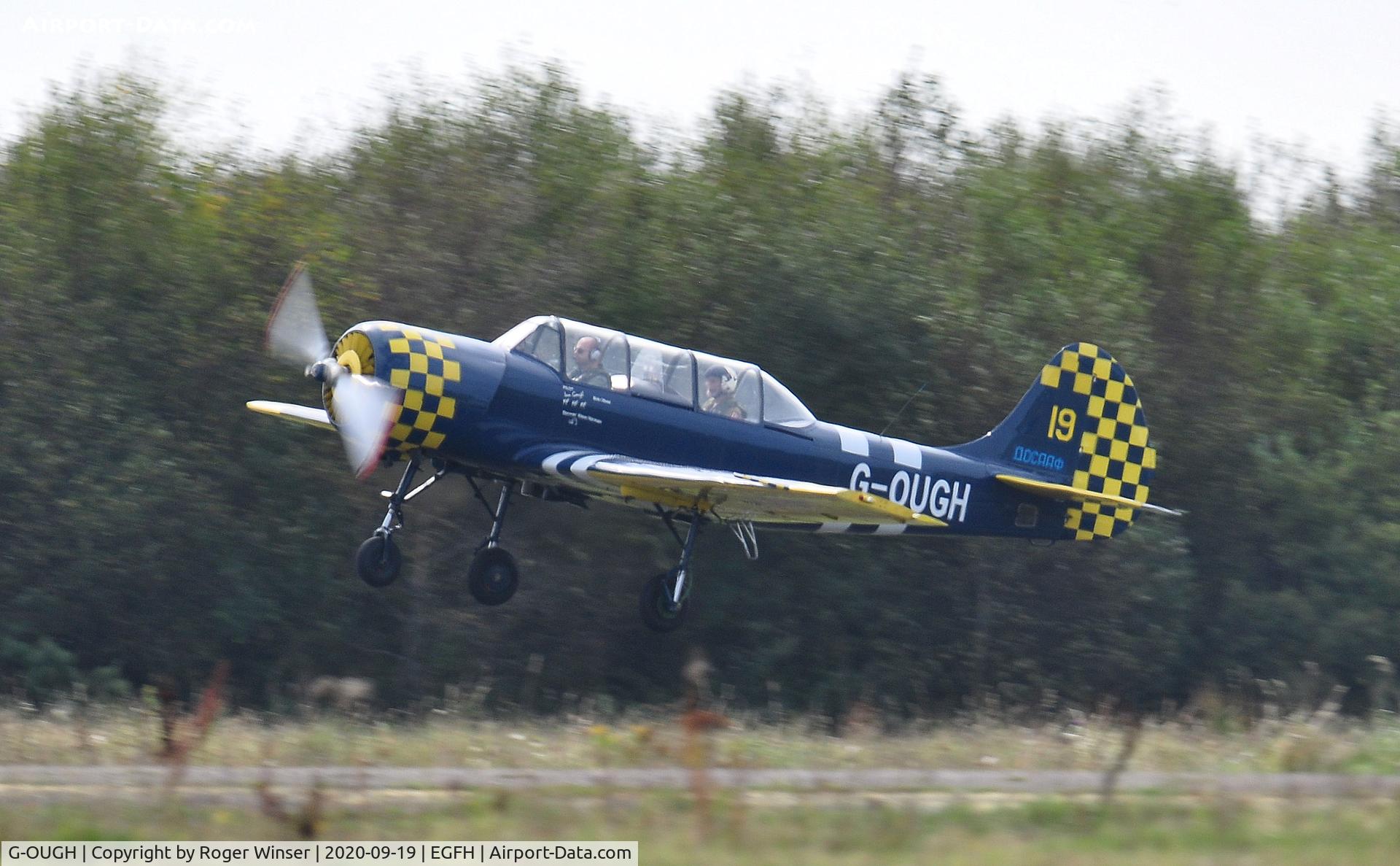 G-OUGH, 1987 Bacau Yak-52 C/N 877404, Resident Yak-52 departing Runway 10