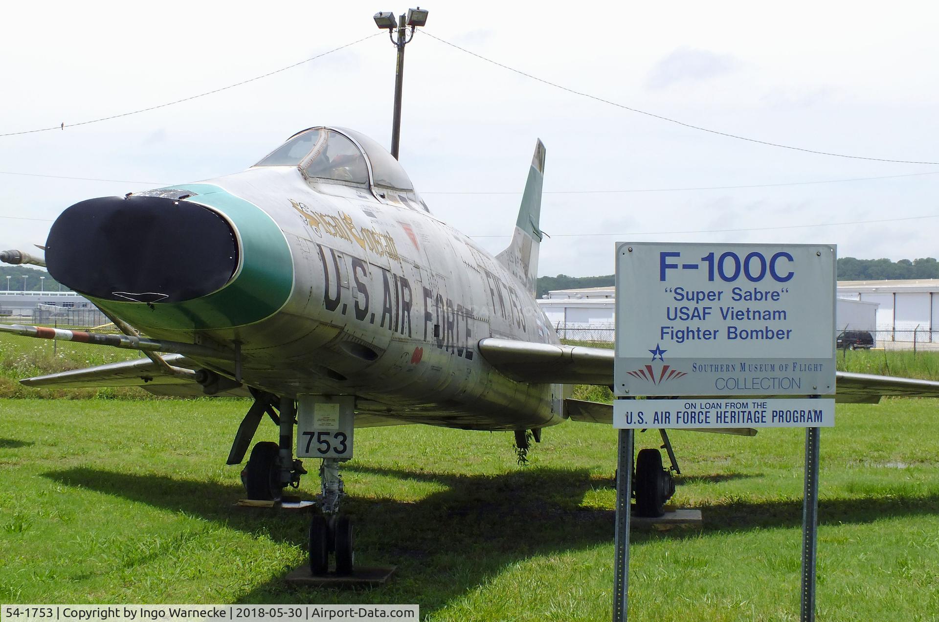 54-1753, 1955 North American F-100C Super Sabre C/N 217-14, North American F-100C Super Sabre at the Southern Museum of Flight, Birmingham AL