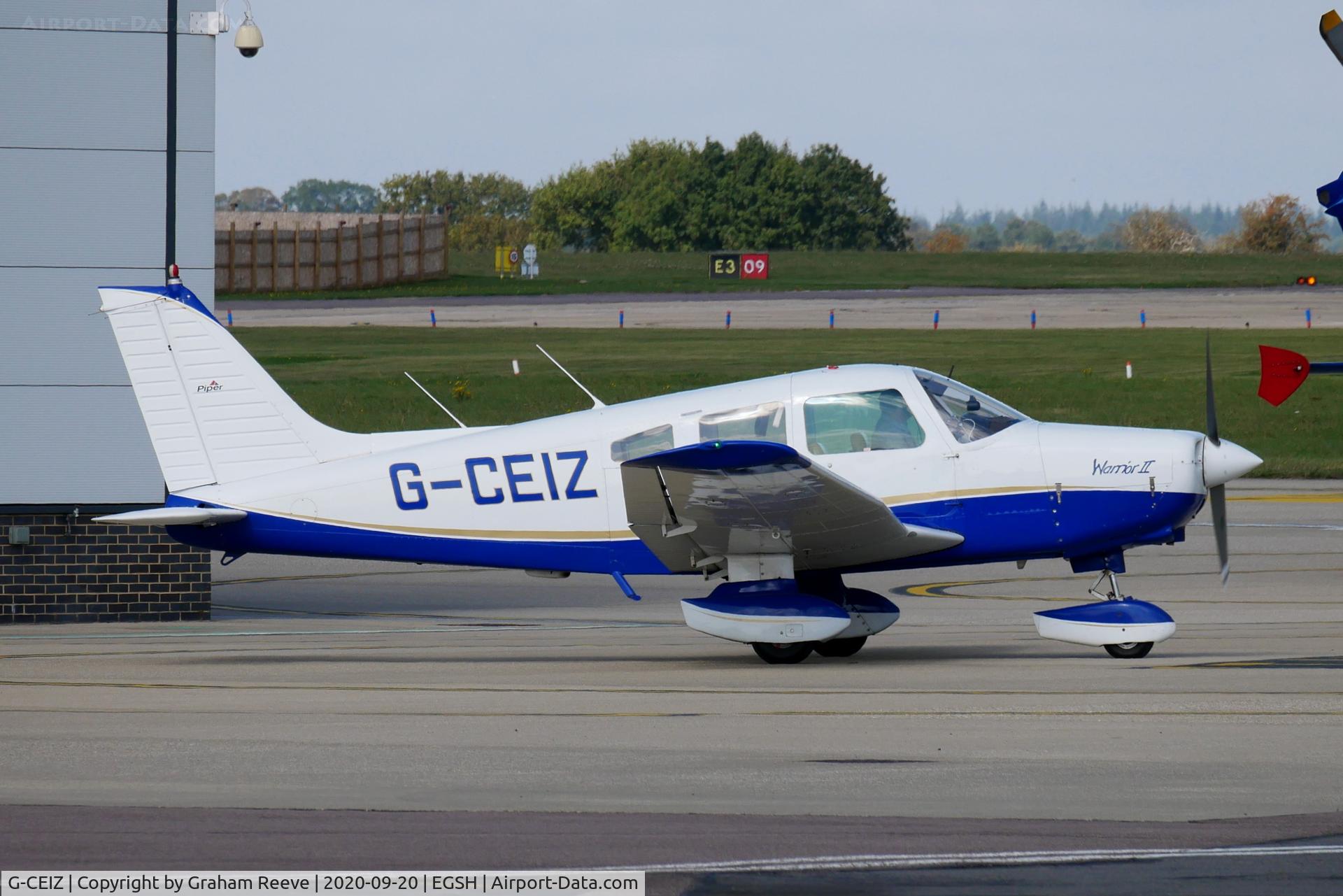 G-CEIZ, 1980 Piper PA-28-161 Cherokee Warrior II C/N 28-8116076, Departing from Norwich.