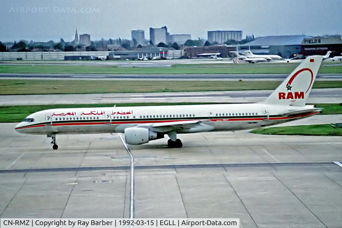 CN-RMZ, 1986 Boeing 757-2B6 C/N 23687/106, CN-RMZ   Boeing 757-2B6 [23687] (RAM-Royal Air Maroc) Heathrow~G 15/03/1992