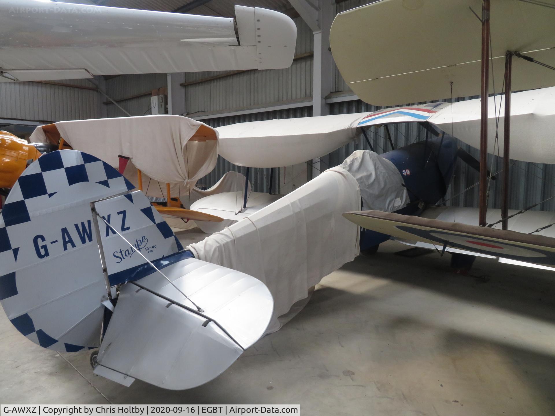 G-AWXZ, 1949 Stampe-Vertongen SV-4C C/N 360, 1949 Stampe SV-4C in the hangar at Turweston airfield, Bucks.