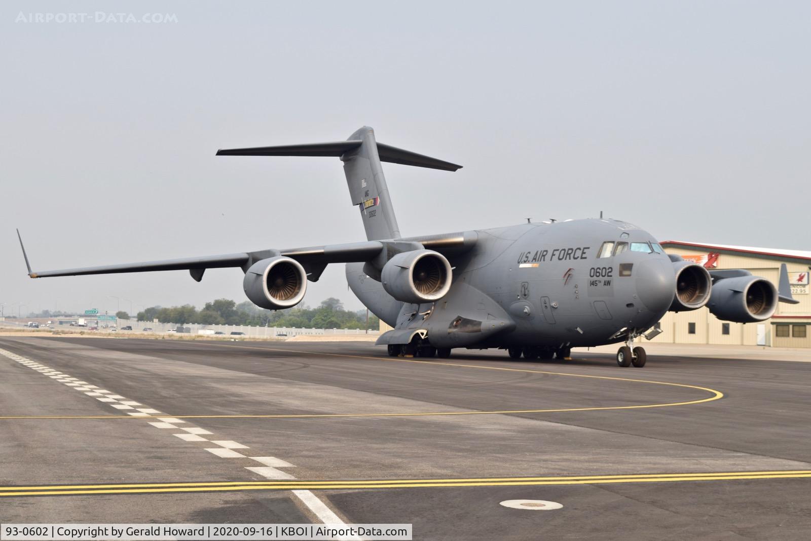 93-0602, 1993 McDonnell Douglas C-17A Globemaster III C/N 50022, Parked on west de ice pad. 145th Air Wing, NC ANG, Charlotte, NC.