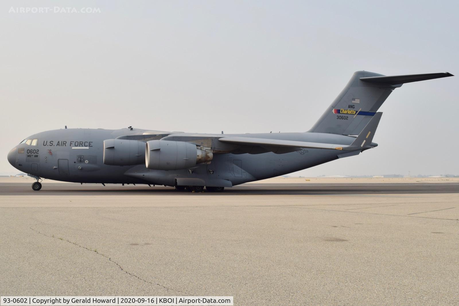 93-0602, 1993 McDonnell Douglas C-17A Globemaster III C/N 50022, Parked on west de ice pad. 145th Air Wing, NC ANG, Charlotte, NC.