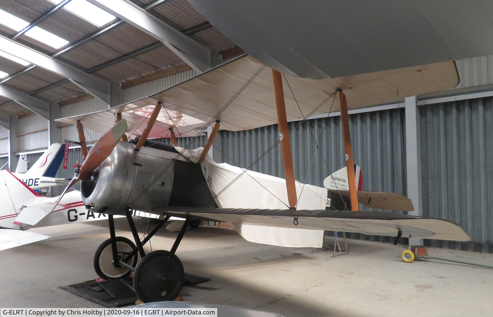 G-ELRT, 1917 Sopwith Scout C/N N6161, 1917 Sopwith Scout safely hangared at Turweston, Bucks. Commonly called the 'Pup' (largely because it compared poorly with the Strutter according to some early pilots).