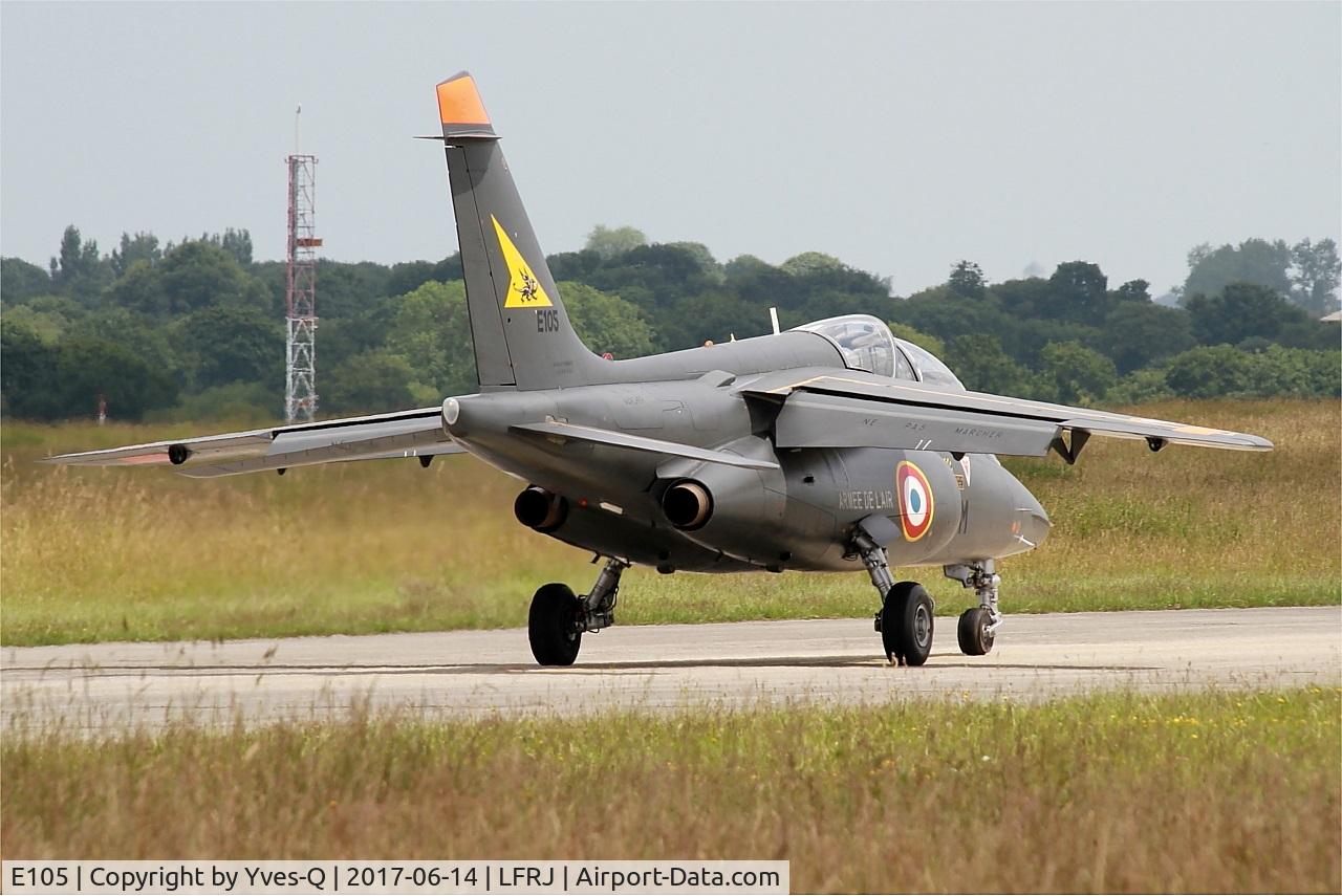 E105, Dassault-Dornier Alpha Jet E C/N E105, Dassault-Dornier Alpha Jet E, Taxiing to holding point rwy 26, Landivisiau Naval Air Base (LFRJ) Tiger Meet 2017