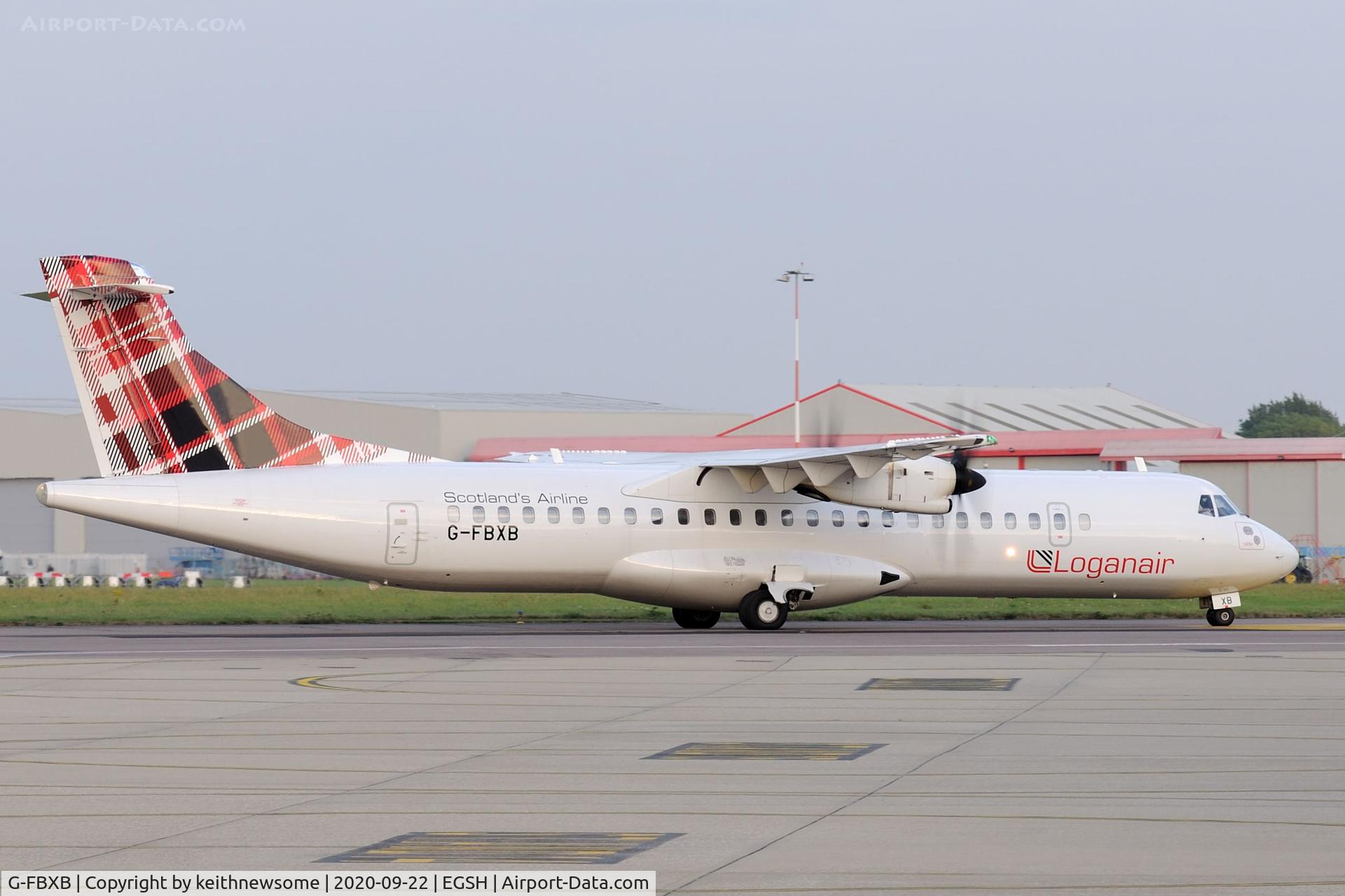G-FBXB, 2015 ATR 72-212A C/N 1277, Arriving at Norwich from Aberdeen.